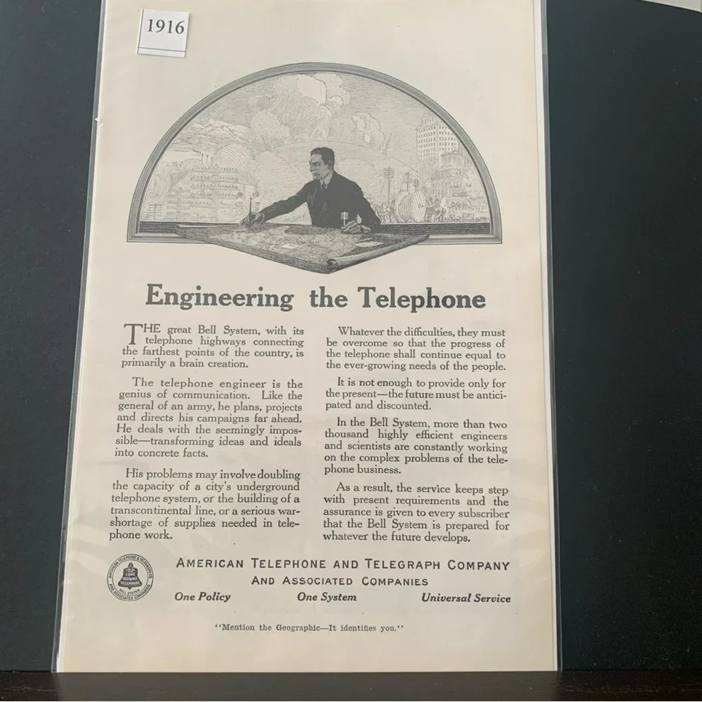 Vintage 1916 Engineering The Telephone Ad Advertisement